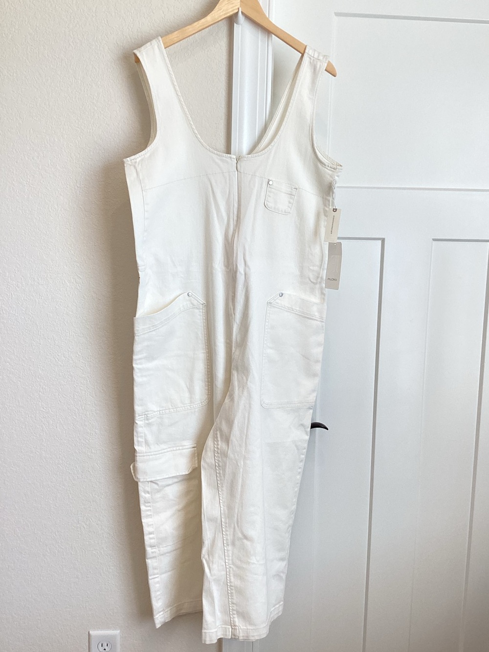Anthropologie Overalls Pilcro Zip-Front Wide-Leg Overalls New Medium Ivory - Picture 5 of 14
